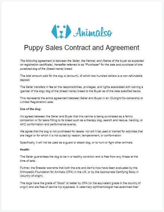 Free Printable Puppy Puppy Contract Template Pdf Printable Templates